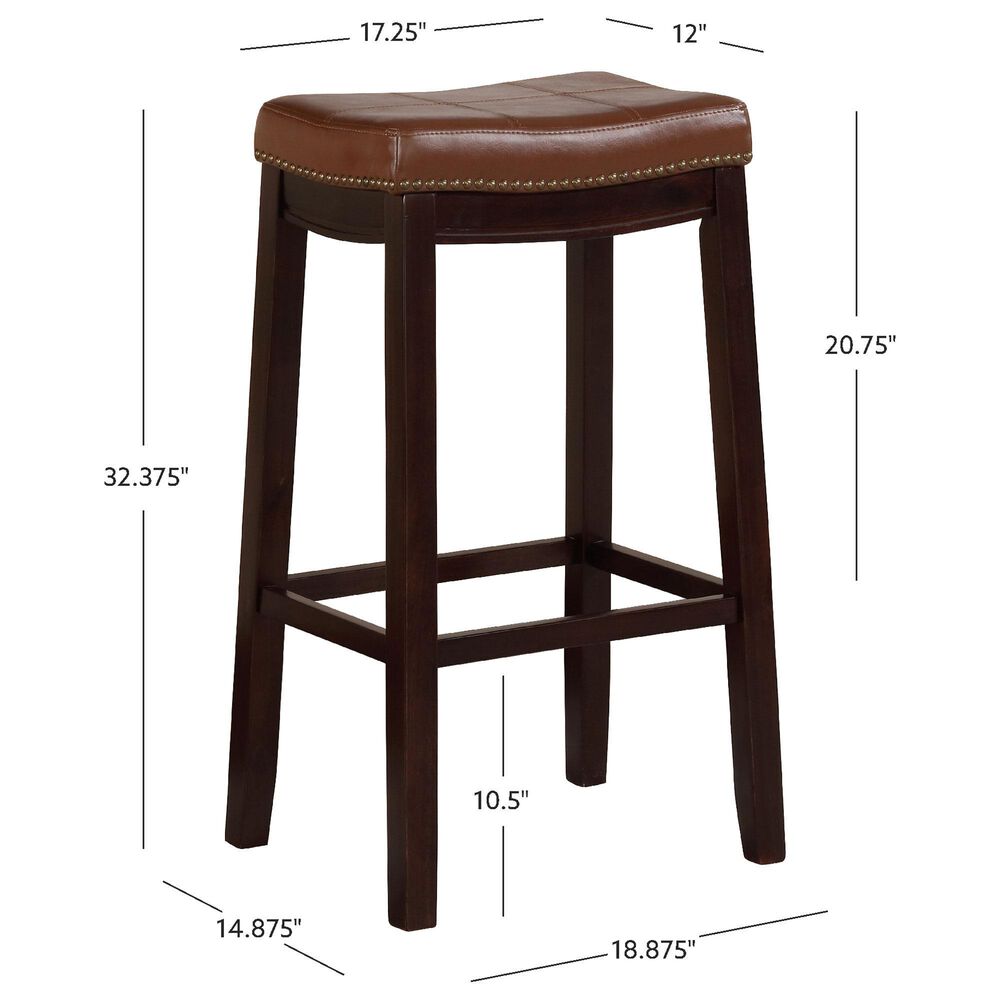 Linon Home Decor Claridge Bar Stool with Cognac Cushion in Dark Brown, , large