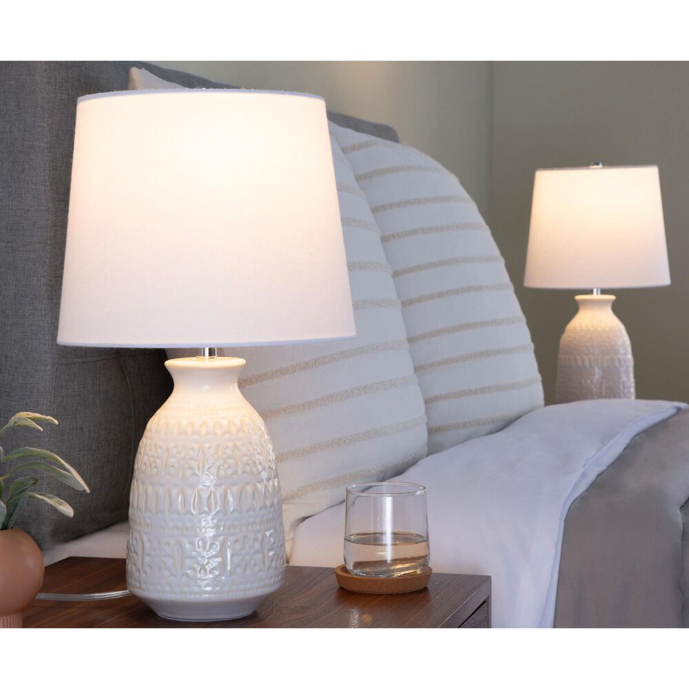 LumiSource Claudia Ceramic Table Lamp in Off White and Polished Nickel (Set of 2), , large