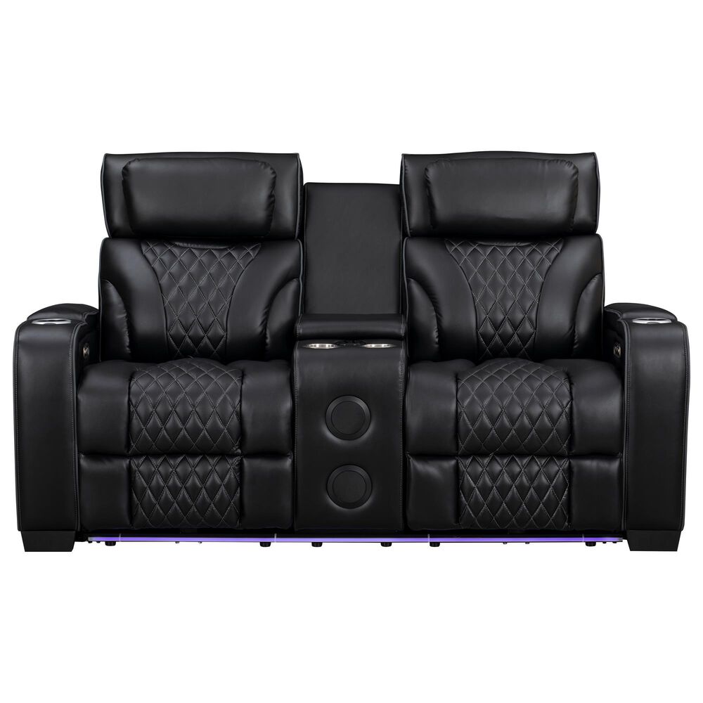 Titanic Furniture All Star Power Reclining Loveseat with Power Headrest in Black, , large