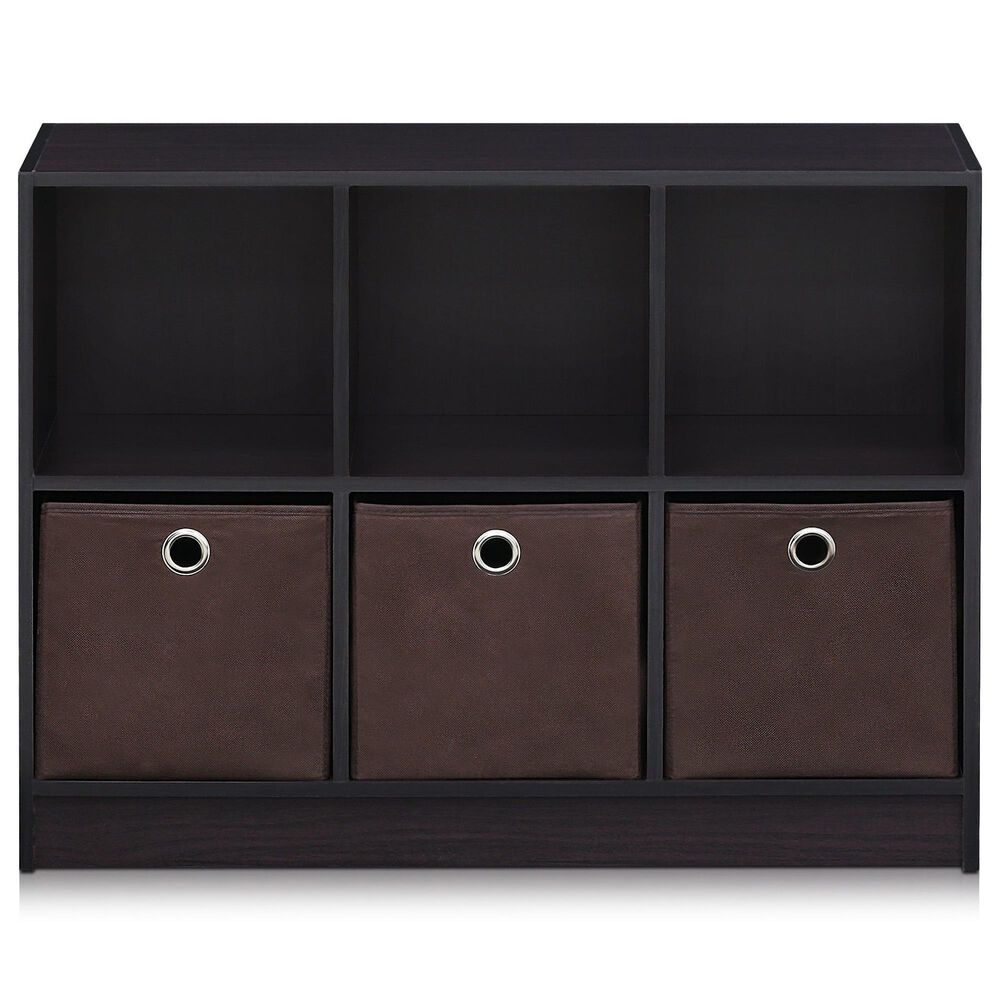 HOMLUX 6-Cube Bookshelf Bookcase with Storage Bins in Dark Walnut, , large
