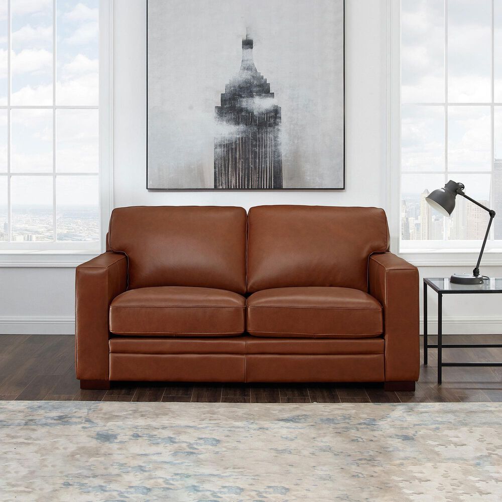 Amax Leather Chatsworth Stationary Loveseat in Nutmeg, , large