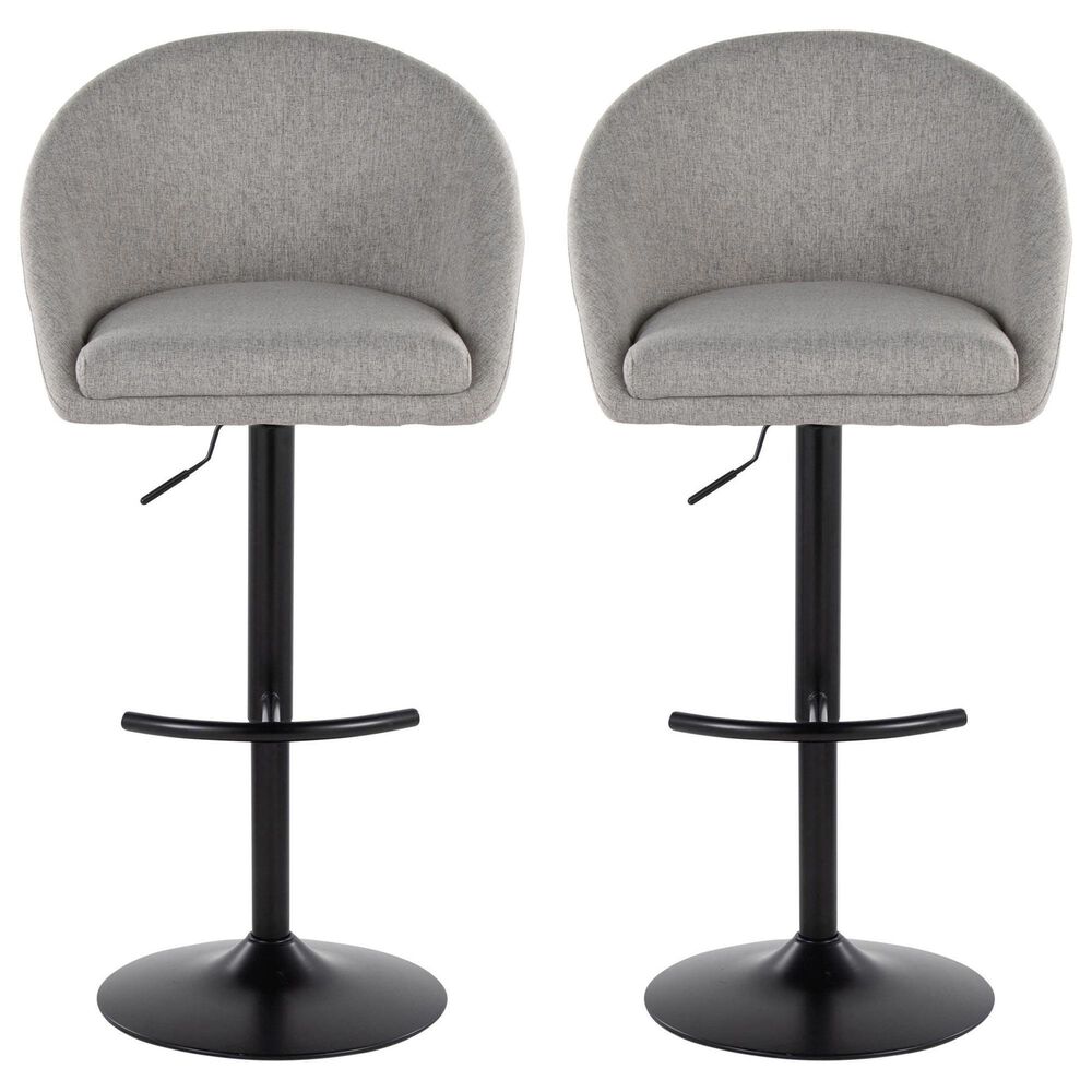 LumiSource Matisse Adjustable Swivel Barstool with Grey Fabric Upholstery in Black (Set of 2), , large