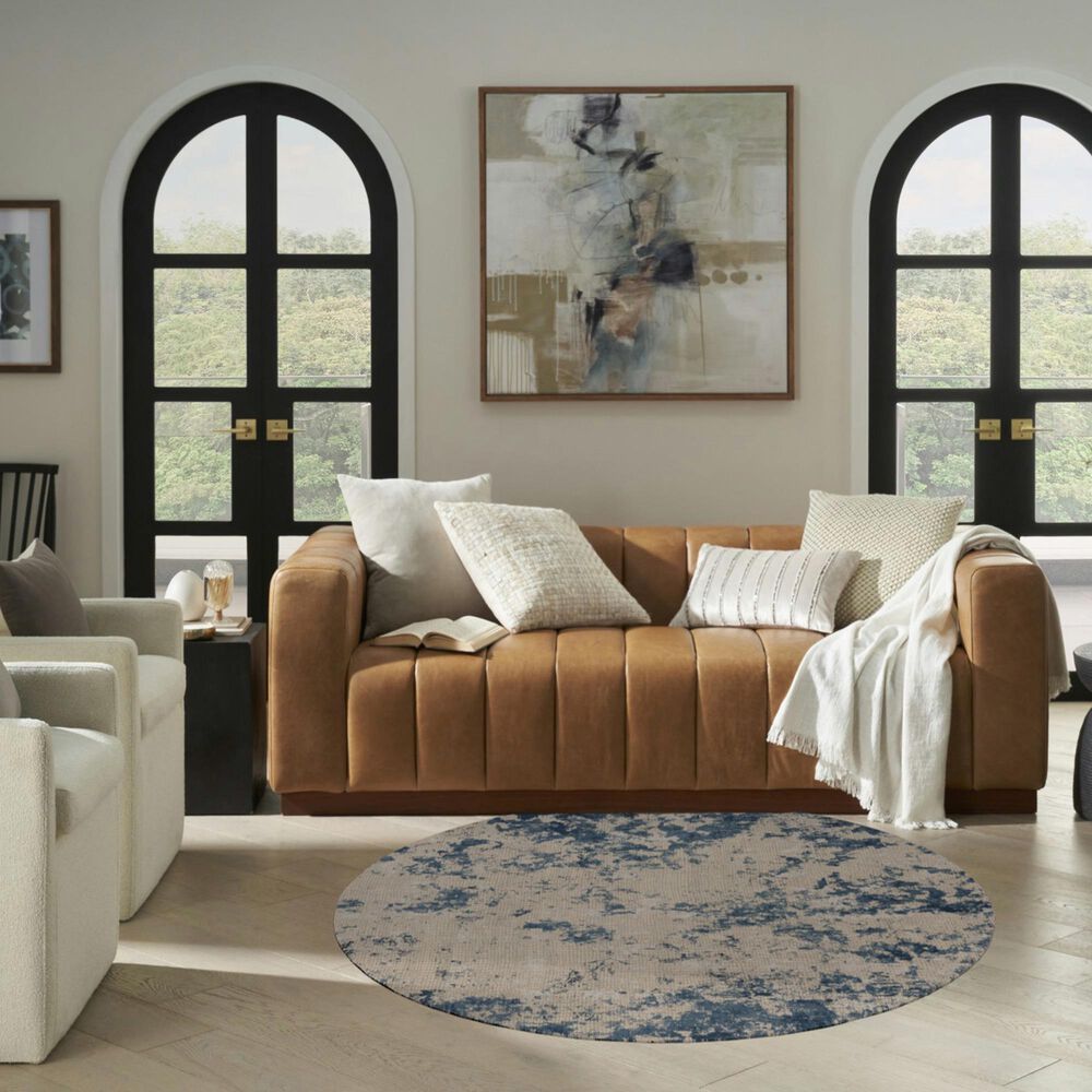 Nourison Rustic Textures RUS16 Grey and Blue 7&#39;10&quot; Round Area Rug, , large