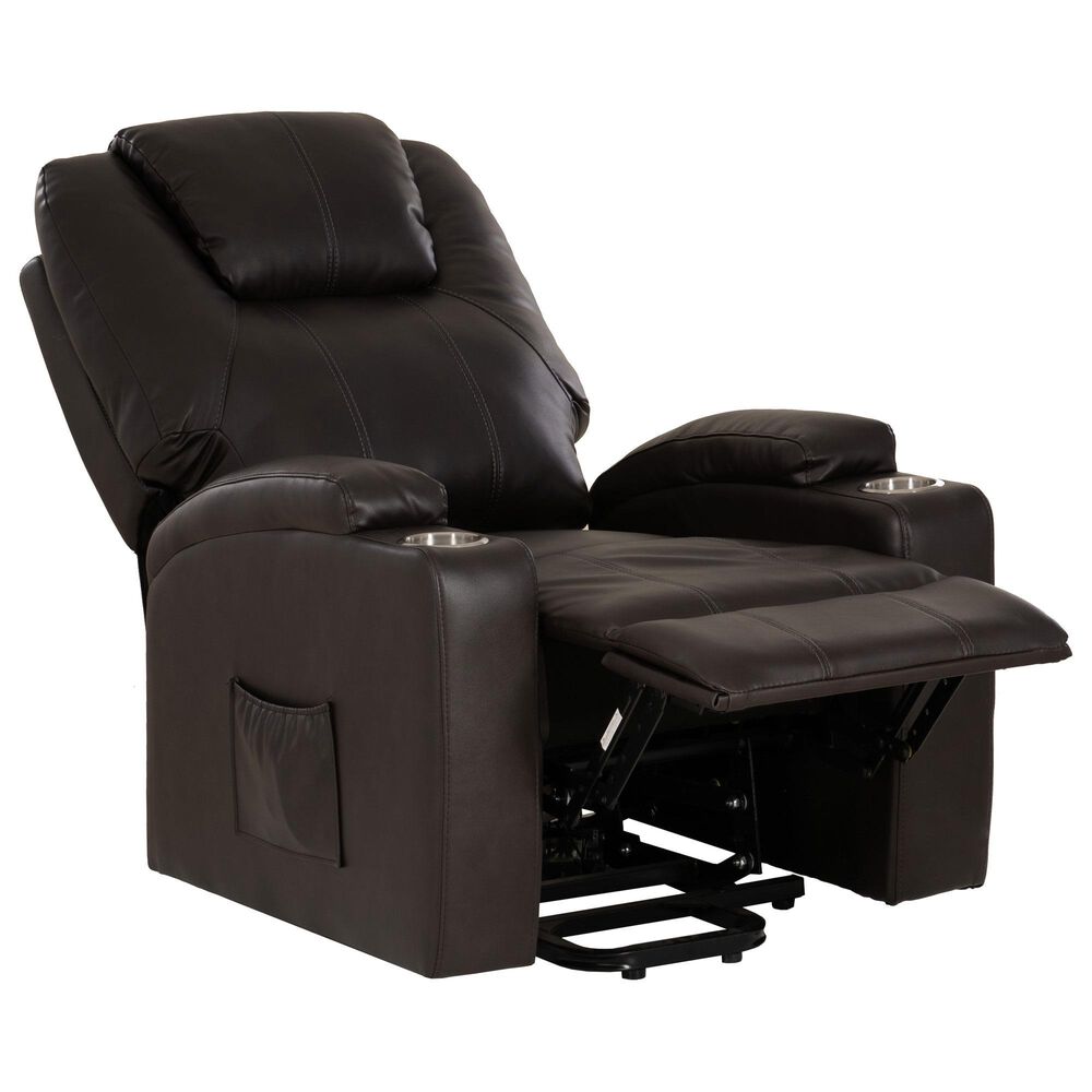 Linon Home Decor Peoria Power Lift Recliner in Chocolate, , large
