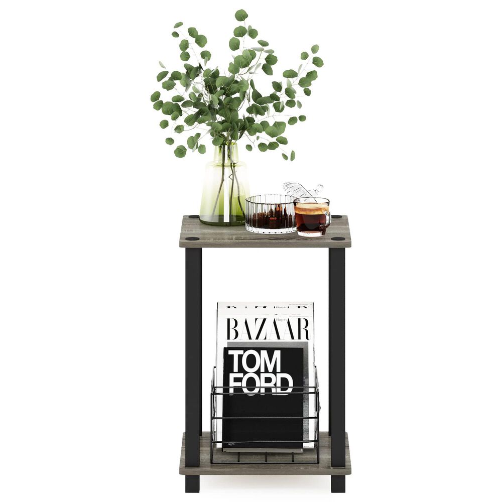 HOMLUX Simplistic 1-Tier End Table in French Oak Grey and Black, , large