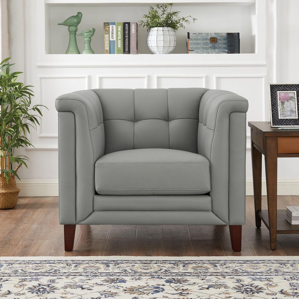 Hydeline Arvo Leather Accent Chair in Silver Gray, , large