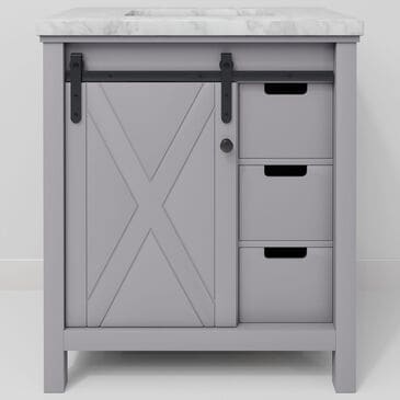 Lexora Home Marsyas 30" Single Bathroom Vanity in Dark Grey with White Carrara Marble Top and Rectangular Sink, , large