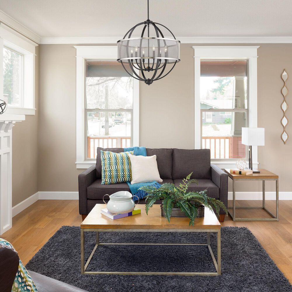 Golden Lighting Colson 6-Light Chandelier with Pewter Mesh Shade in Matte Black, , large