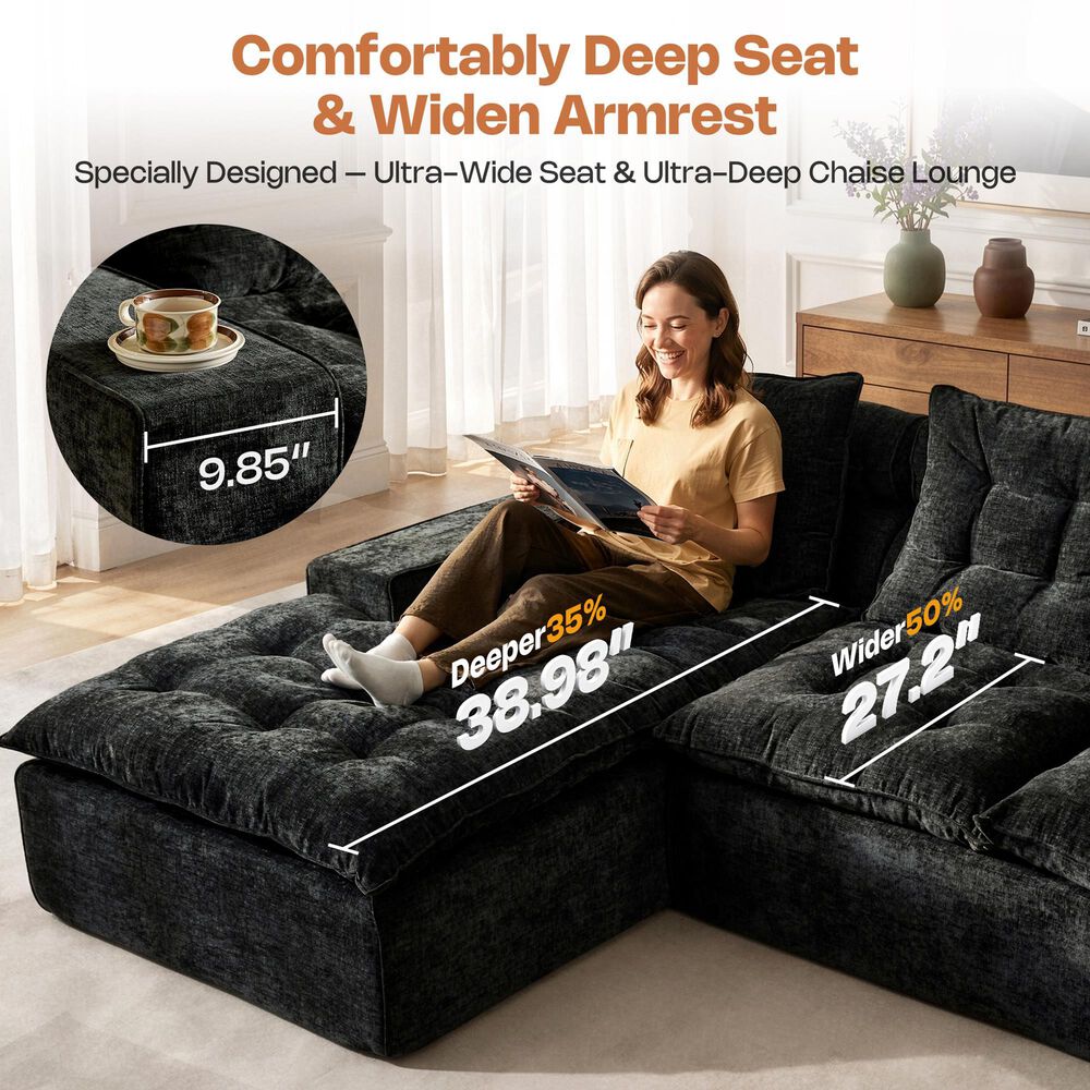 HOMLUX 2-Piece Left Facing Sectional with Chaise in Black, , large