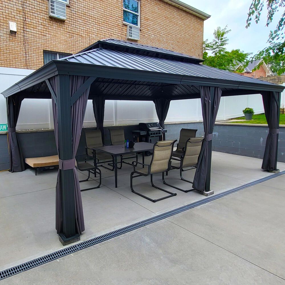 HOMLUX 20-ft x 14-ft Permanent Hardtop Gazebo in Grey with Hardtop Roof (Screen Included), , large