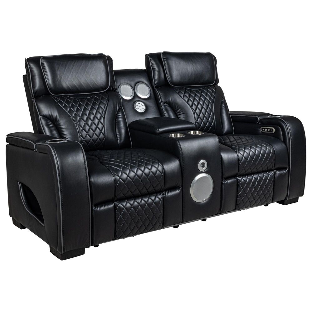 Everly Living Rock Star Power Reclining Loveseat in Black, , large