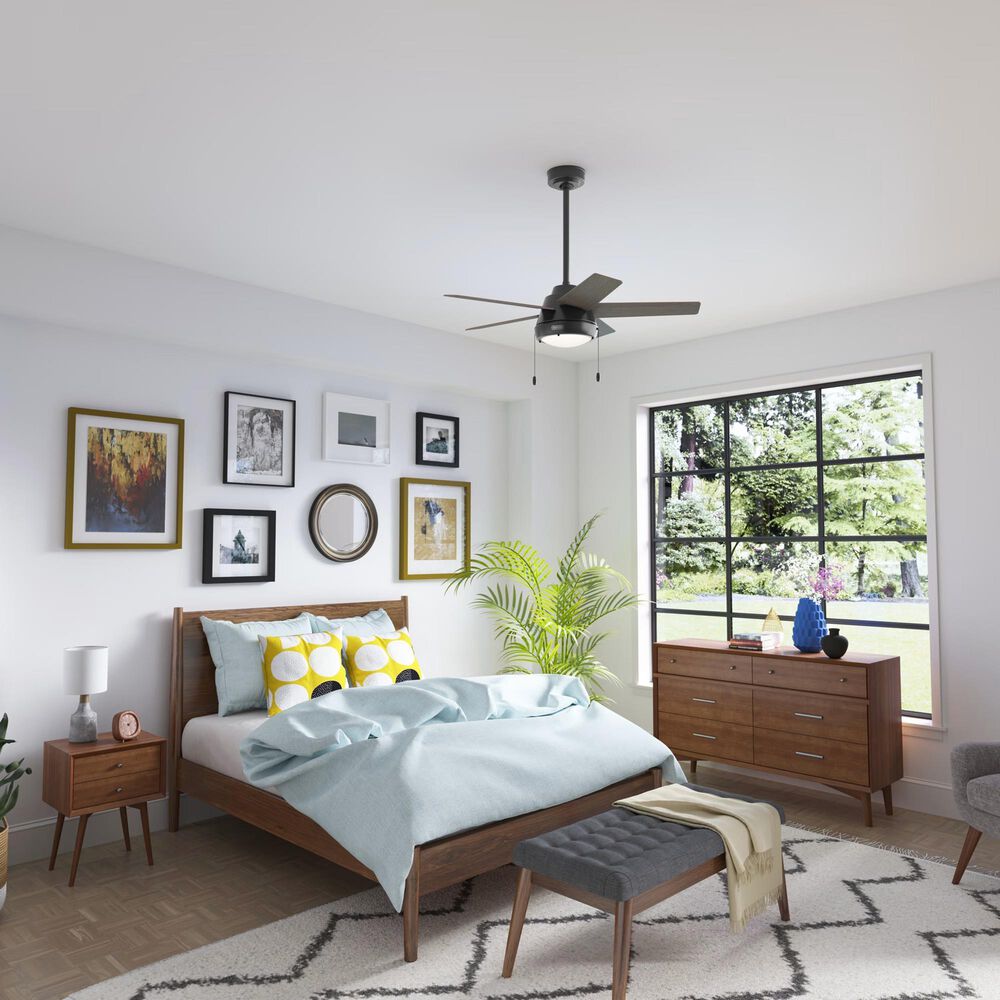 Hunter Burroughs 44&quot; Ceiling Fan with LED Lights in Matte Black, , large