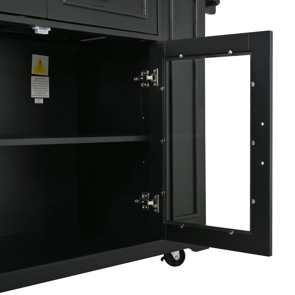 HOMLUX 54" Mobile Kitchen Island with Glass Door Storage in Walnut and Black, , large