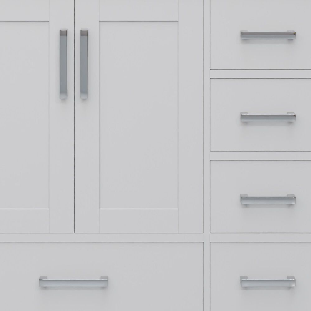 Lexora Home Jacques 36&quot; Left Offset Single Bathroom Vanity in White with 2 cm White Carrara Marble Top and Rectangular Sink, , large