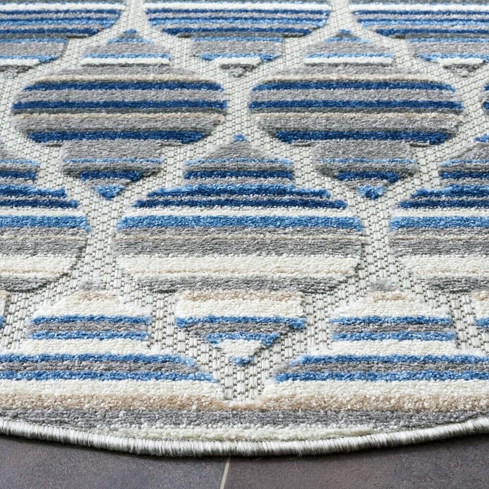 Safavieh Cabana CBN333M 6&#39;7&quot; Round Blue and Grey Indoor/Outdoor Area Performance Rug, , large