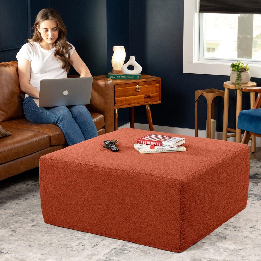 Jaxx Fairlie Boucle Fabric Ottoman in Terra Cotta, , large