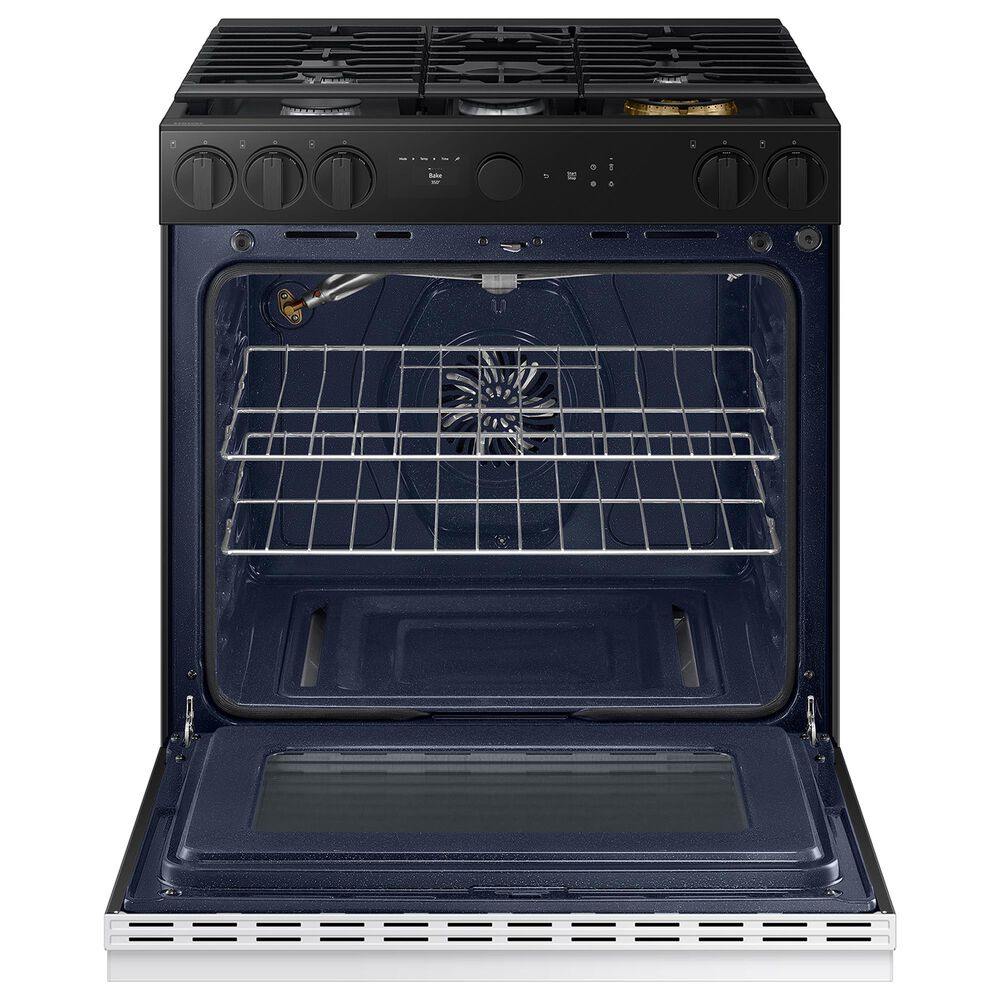 Samsung Bespoke Bespoke 6.0 Cu. Ft. Smart Slide-In Gas Range with Non-stick Griddle and 18K BTU Brass Burner in White Glass, , large