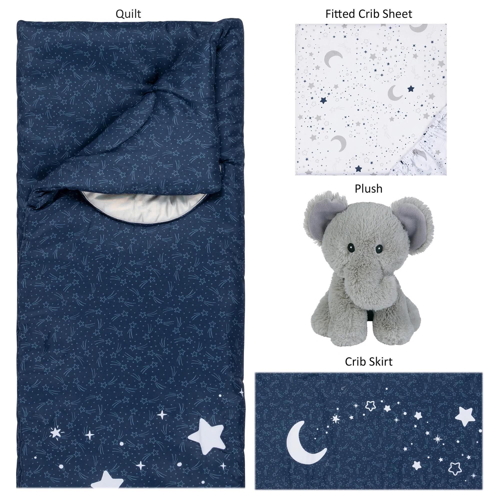 Trend Labs Shooting Stars 4 Piece Crib Bedding Set in Navy NFM
