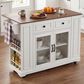 HOMLUX 54" Mobile Kitchen Island with Glass Door Storage in Walnut and White, , large