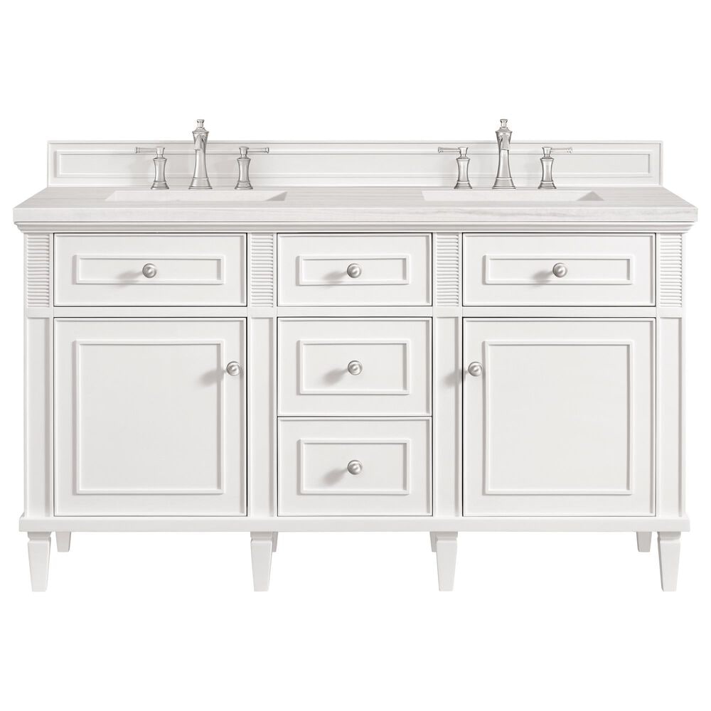 James Martin Vanities Lorelai 60&quot; Double Vanity in Bright White with 3 cm Arctic Fall Solid Surface Top, , large