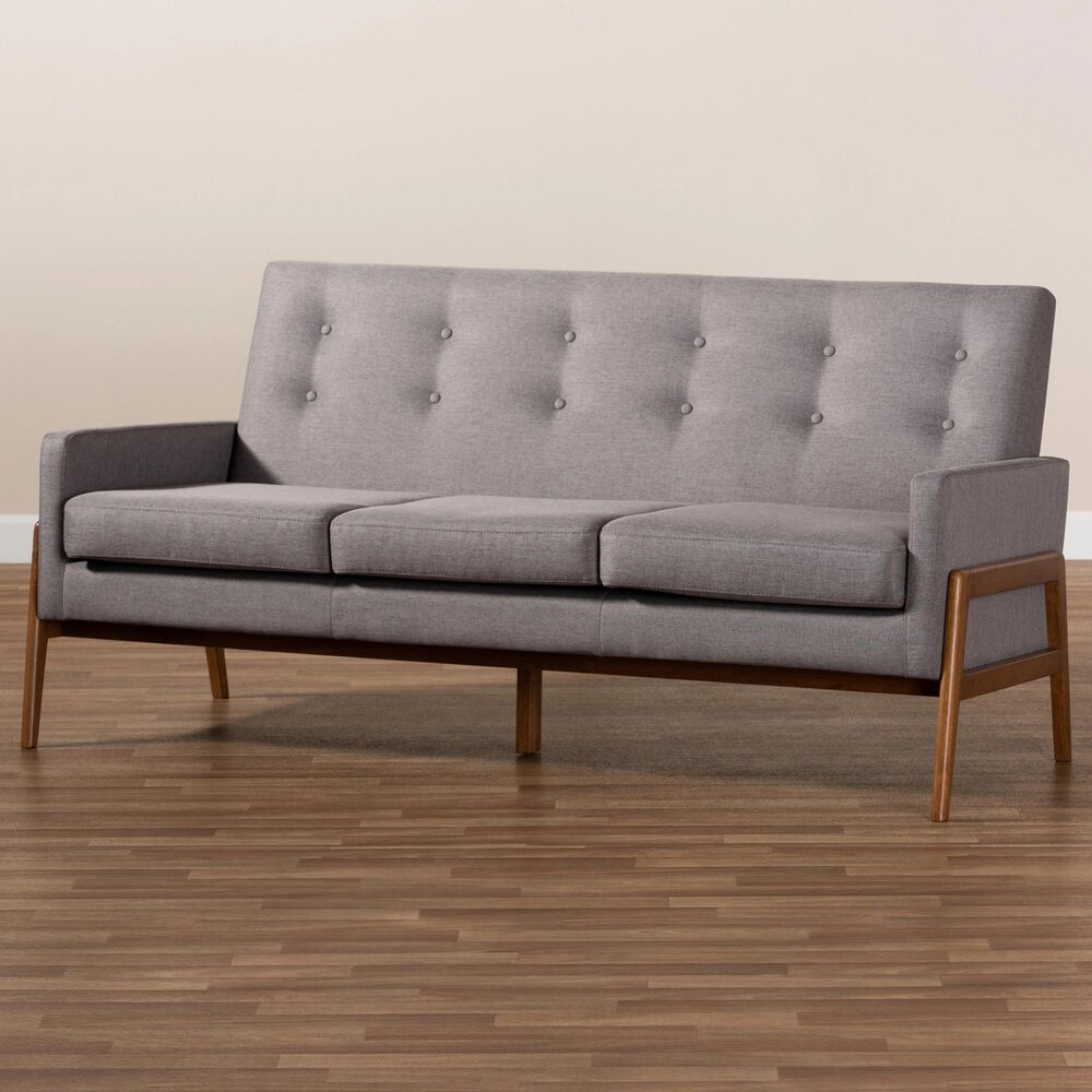 Baxton Studio Perris Sofa in Light Grey/Walnut, , large