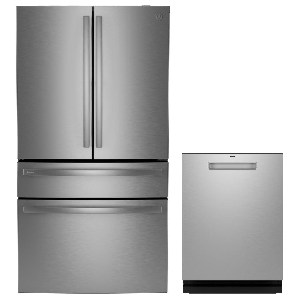 GE Profile 2-Piece Kitchen Package with 28.7 Cu. Ft. Smart French-Door Refrigerator and Recessed Handle Dishwasher in Stainless Steel, , large