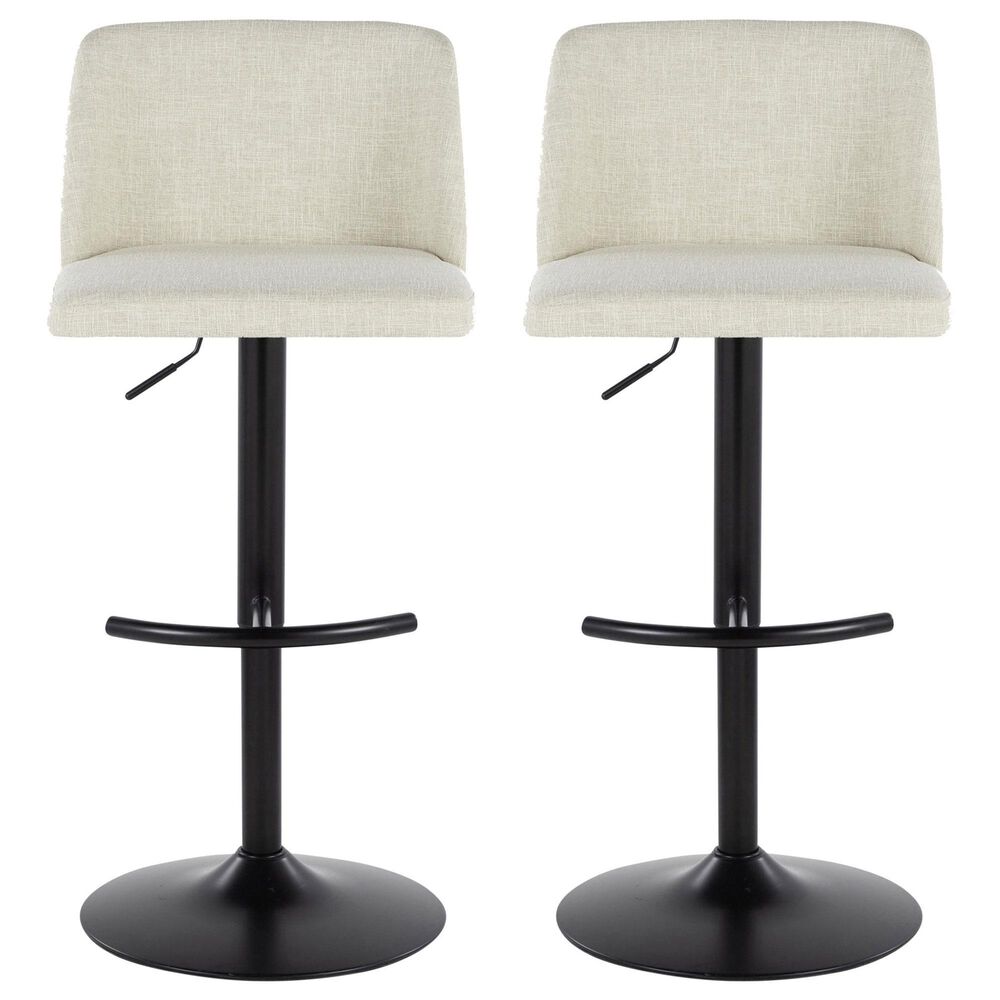 LumiSource Toriano Swivel Adjustable Bar Stool with Cream Fabric Upholstery in Black (Set of 2), , large