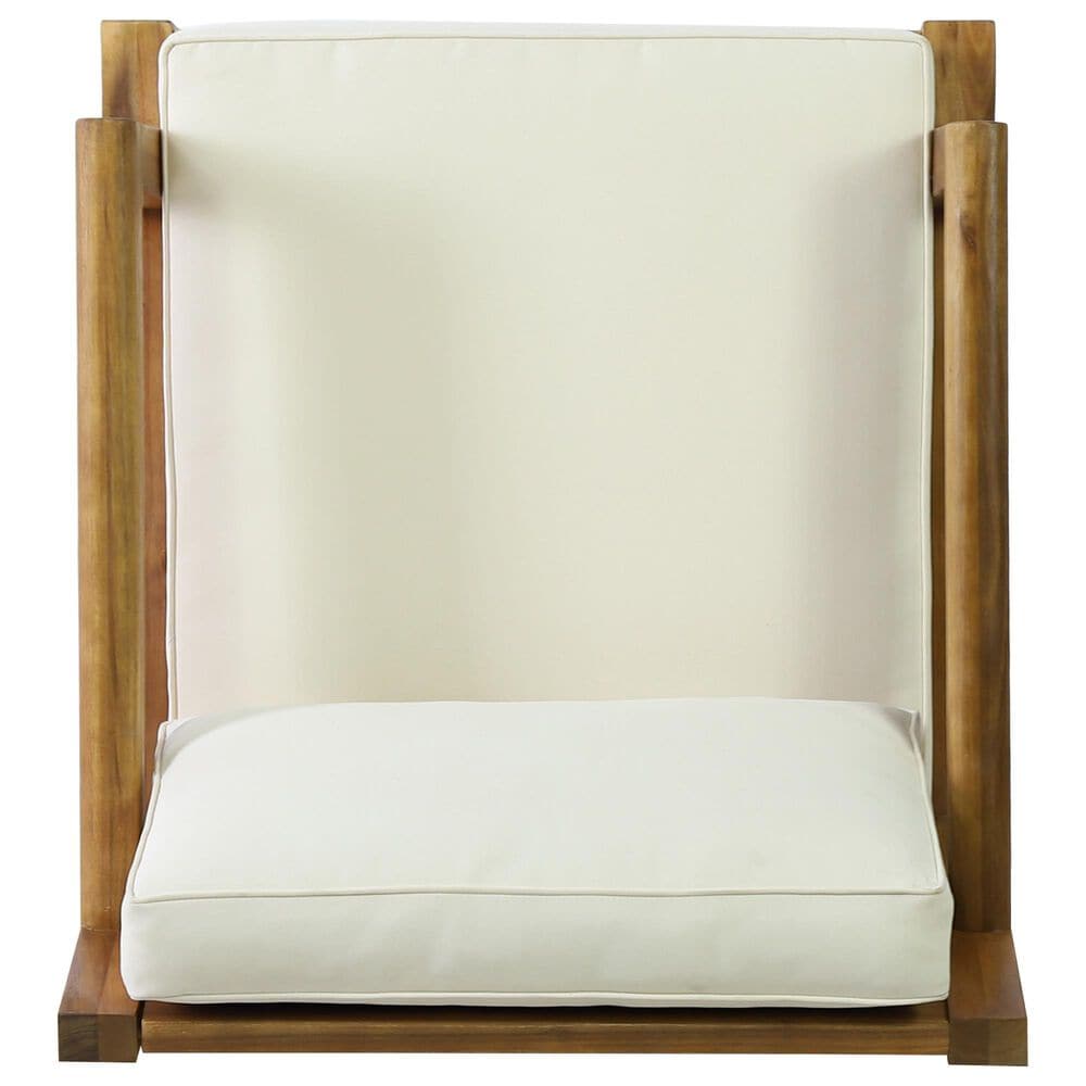 Hearth and Haven Outdoor Wood Club Chair with Beige Cushion in Teak, , large