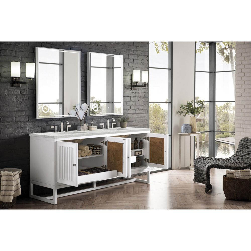 James Martin Vanities Athens 72&quot; Double Bathroom Vanity in Glossy White with 3 cm Eternal Jasmine Pearl Quartz Top and Rectangular Sinks, , large