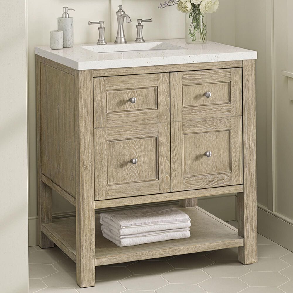 James Martin Vanities Breckenridge 30&quot; Single Vanity in Whitewashed Oak with 3 cm Lime Delight Quartz Top, , large