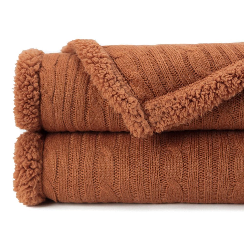 50&quot; x 65&quot; Cable Knit Throw Blanket in Cashew, , large