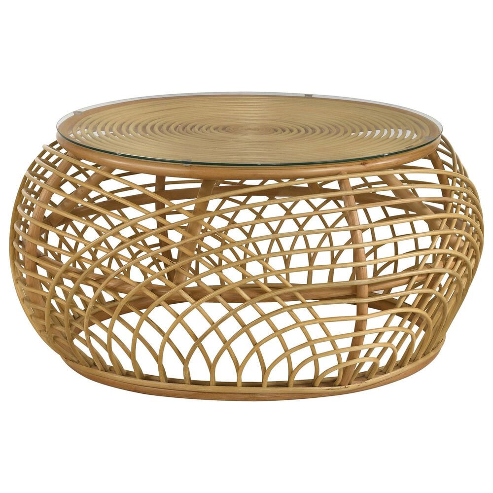 Pacific Landing Dahlia Round Coffee Table in Natural Brown, , large