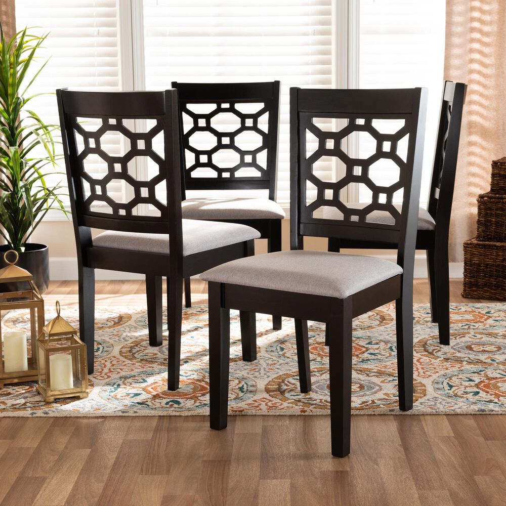 Baxton Studio Peter Side Chair with Grey Cushion in Dark Brown (Set of 4), , large