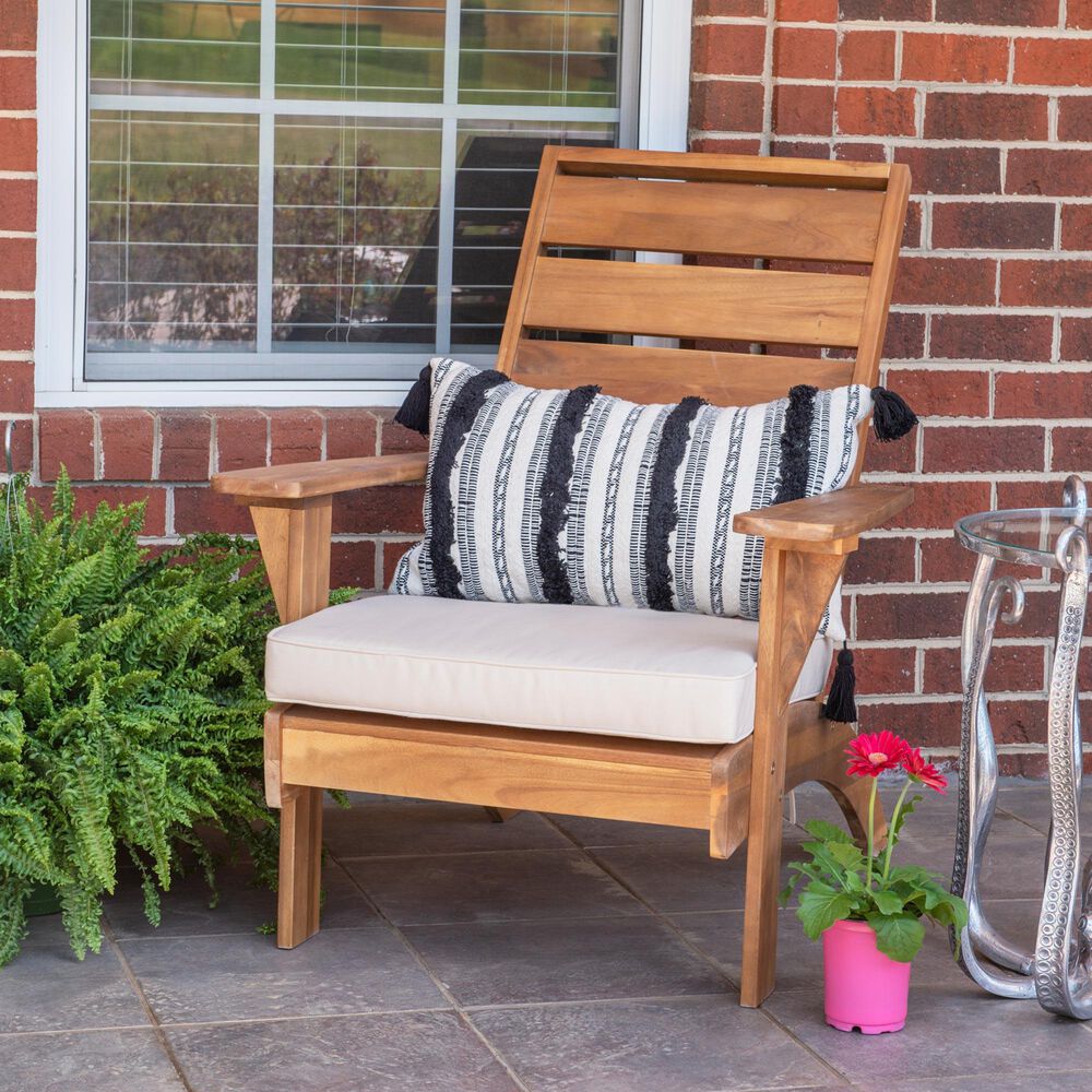 Linon Home Decor Rockport Patio Arm Chair with Natural Frame in Beige, , large