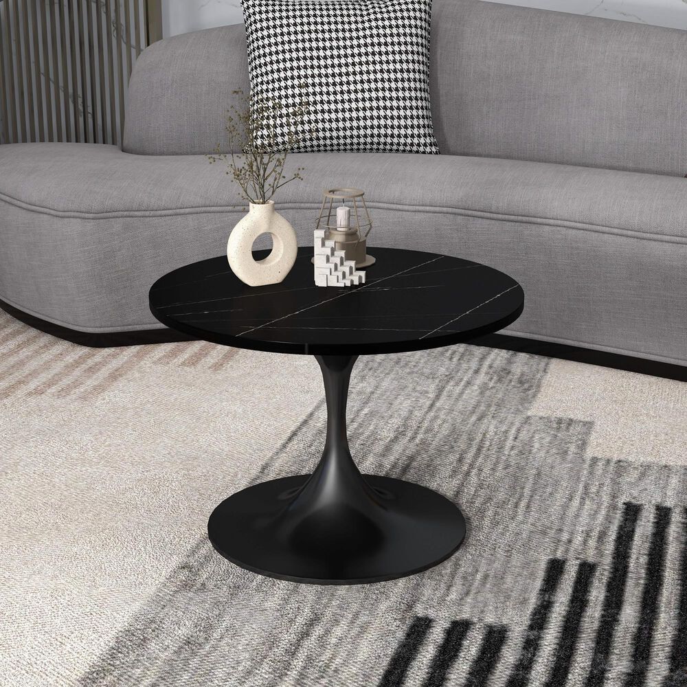Leisuremod Verve 27&quot; Coffee Table with Sintered Stone Top in Black, , large