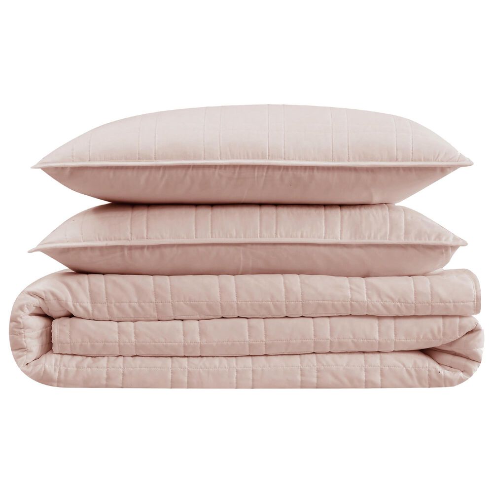 Pem America Cannon Solid 3-Piece Full/Queen Quilt Set in Blush, , large