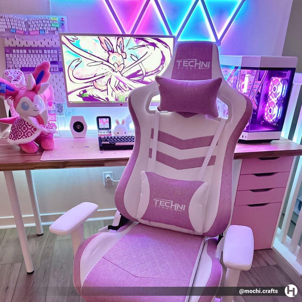 Rta Products Llc Pastel Gaming Chair in Pink and White, , large