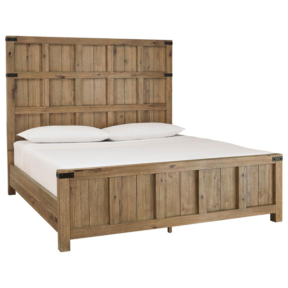 Millenium Ridgester California King Panel Bed with Dresser and Nightstand in Light Brown with USB Ports, , large