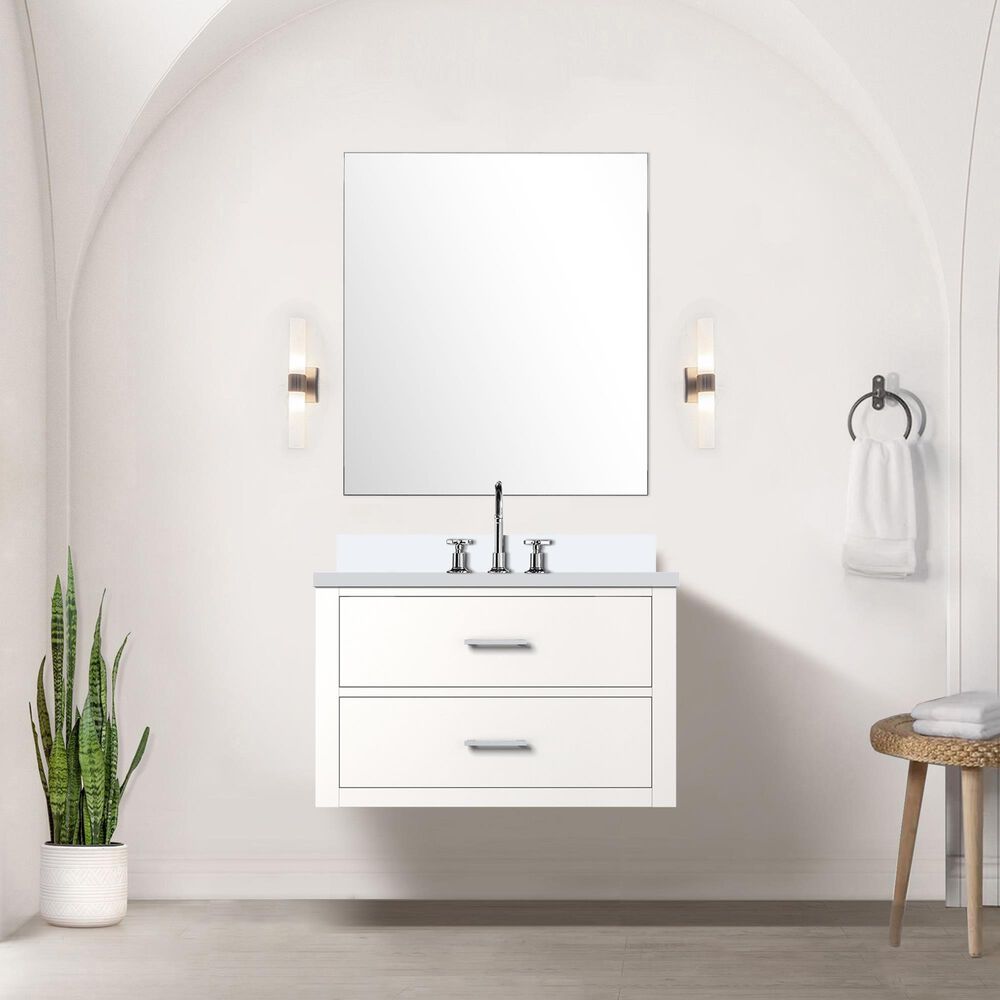 Lexora Home Castor 30&quot; Single Bathroom Vanity in Blue with 2 cm White Quartz Top, Rectangular Sink and 28&quot; Mirror, , large