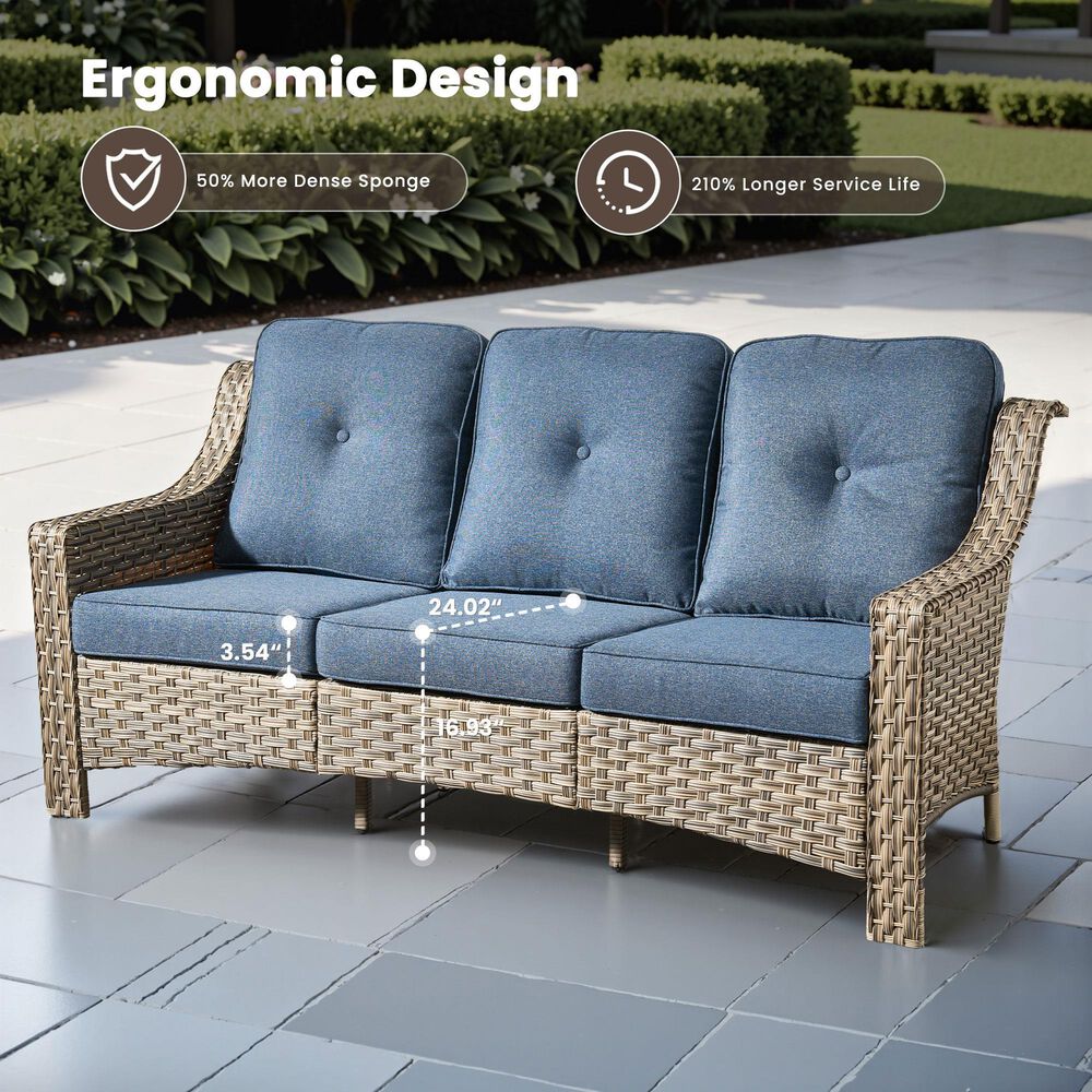 HOMLUX Outdoor Wicker Conversation Sofa in Denim Blue, , large