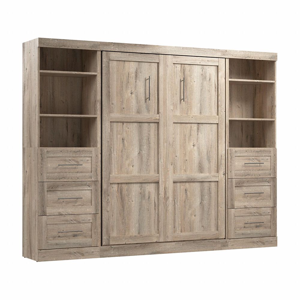 Bestar Pur 130&quot; Full Murphy Storage Bed in Rustic Brown, , large