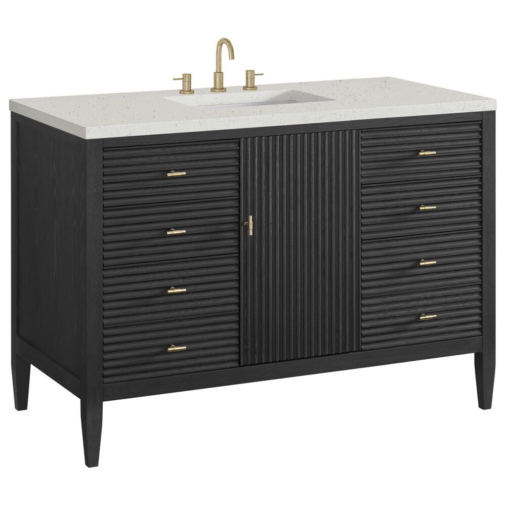 James Martin Vanities Myrrin 48" Vanity in Carbon Oak with 3 cm Lime Delight Quartz Top, , large