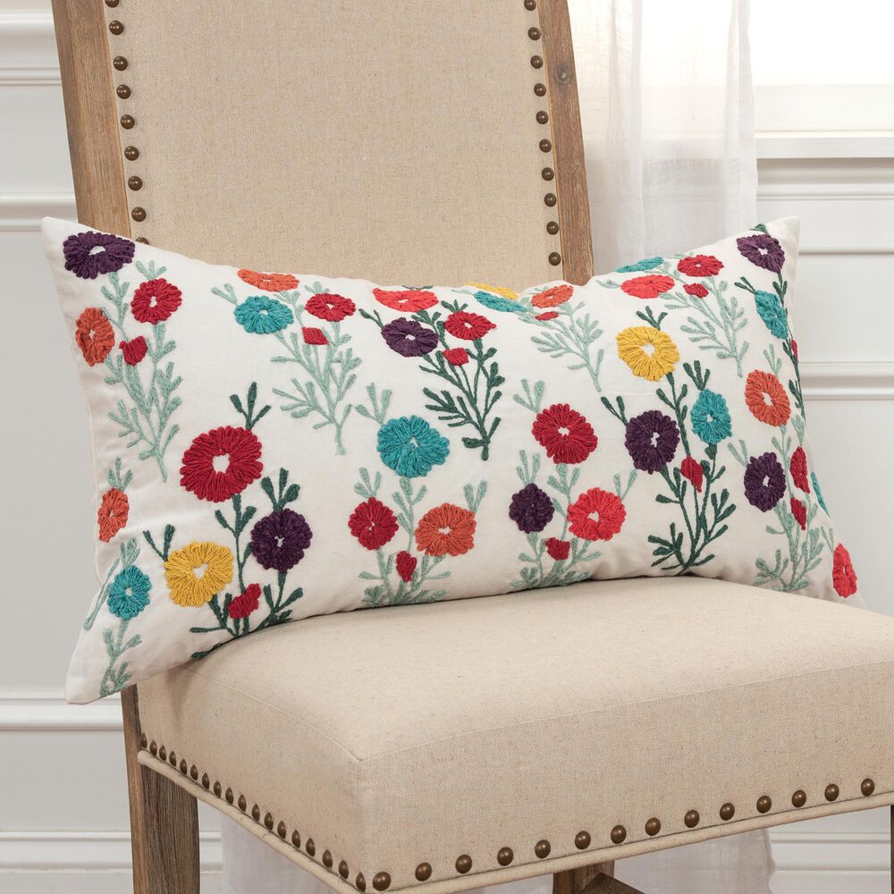 Rizzy Home Floral 14" x 26" Pillow Cover in Natural and Multicolored , , large