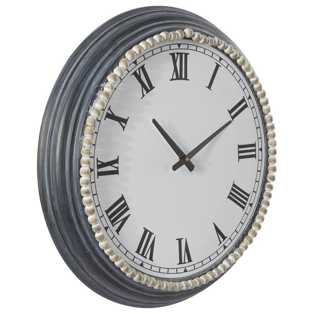 Maple and Jade Decorative Wall Clock with Beaded Accents in Washed Black and White, , large