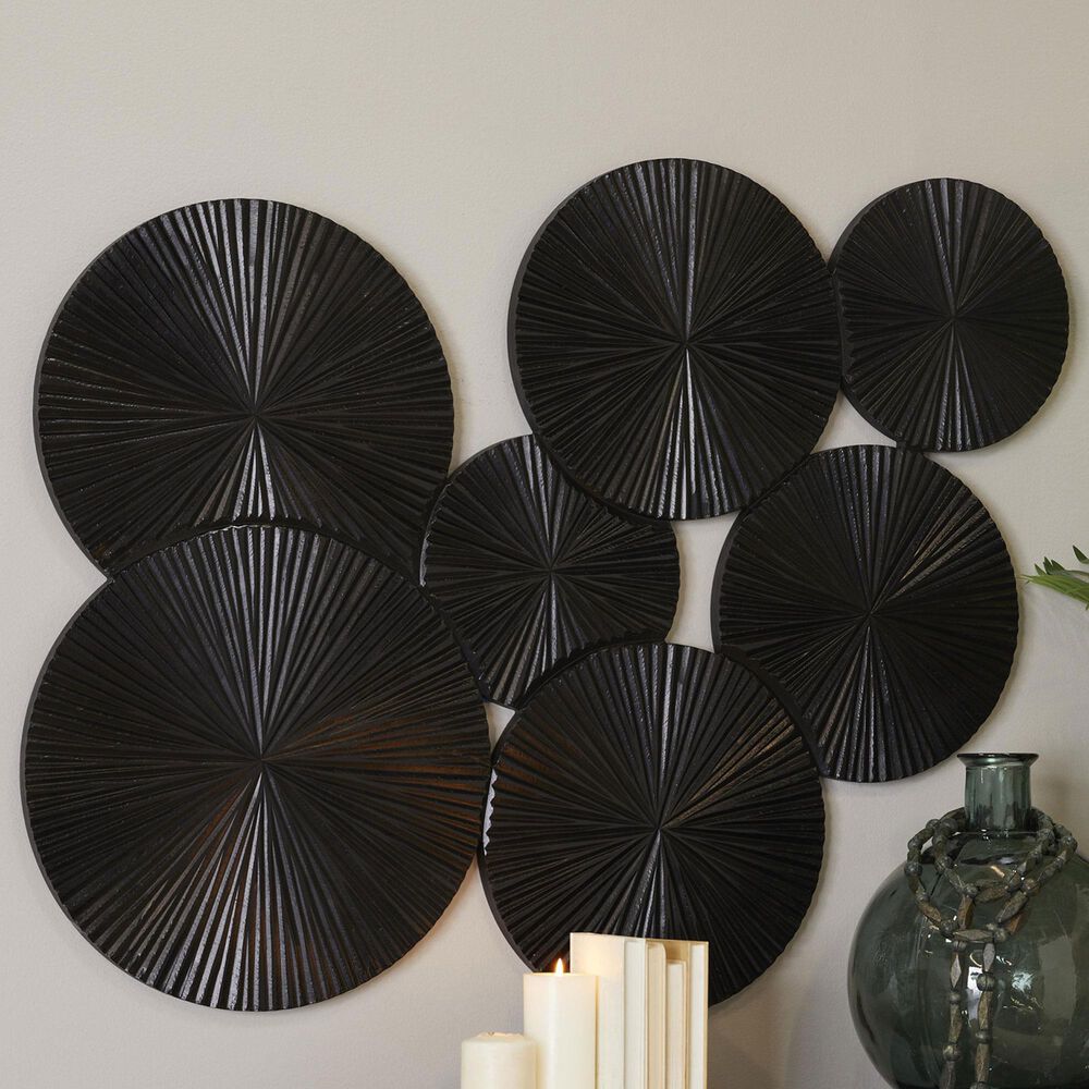 Maple and Jade 39&quot; x 53&quot; Plate Carved Pinwheel Home Wall Decor in Black, , large