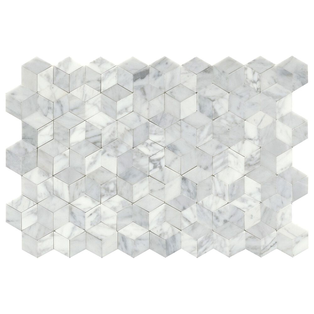 Emser Link 12" x 18" White Cube Marble Mosaic Tile, , large