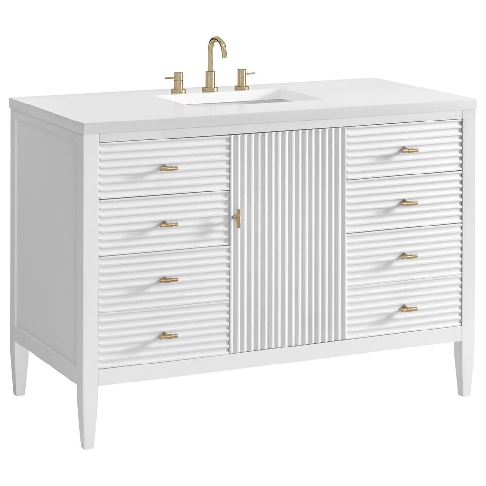 James Martin Vanities Myrrin 48" Vanity in Bright White with 3 cm White Zeus Quartz Top, , large