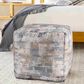 LR Home 18" Square Abstract Pouf in Taupe and Blue, , large