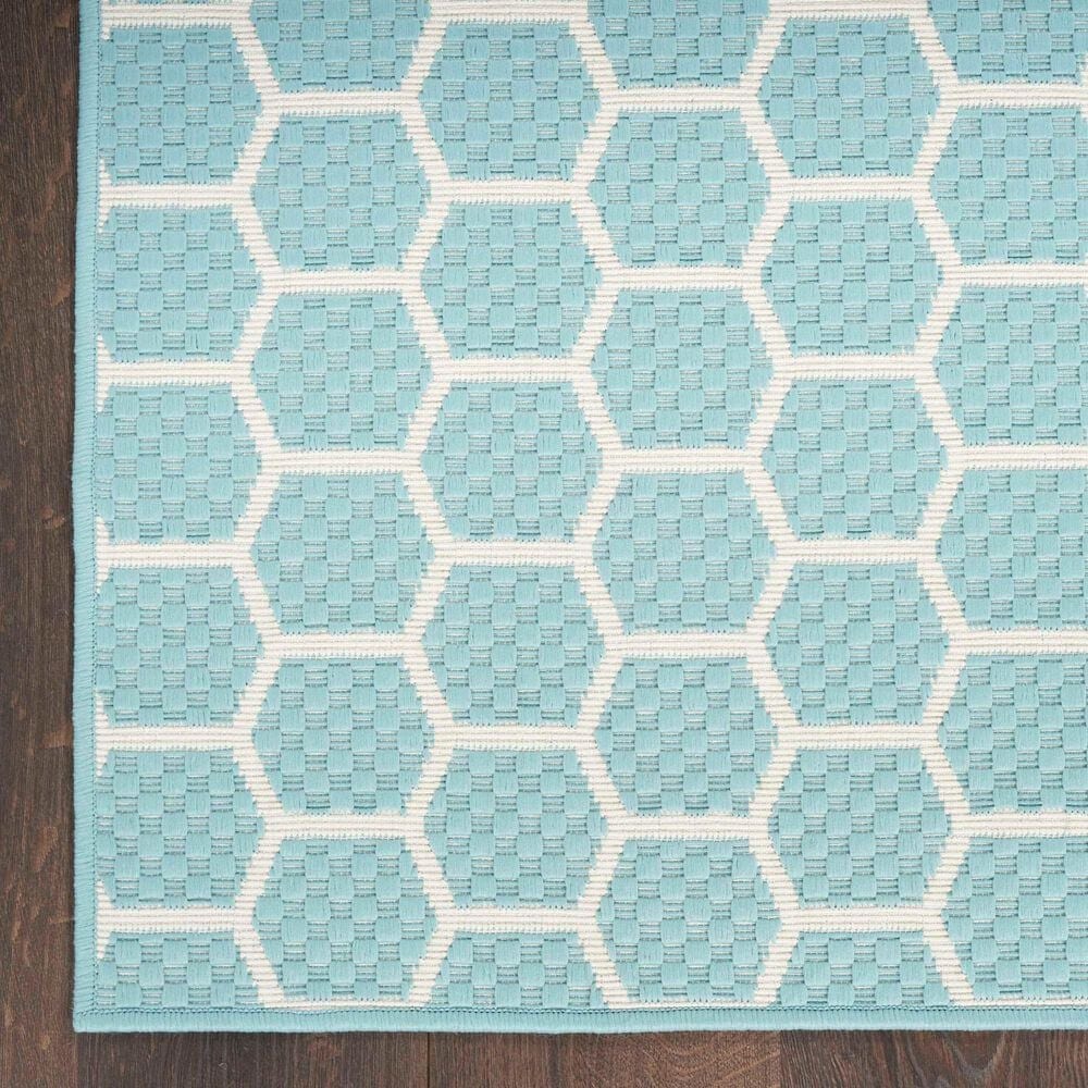 Nourison Twist Reversible 2&#39;2&quot; x 8&#39; Aqua Indoor/Outdoor Runner, , large