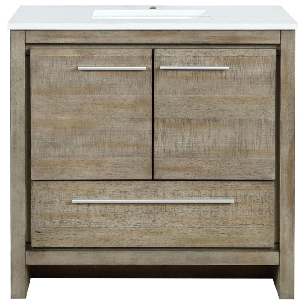 Lexora Home Lafarre 36&quot; Single Bathroom Vanity in Rustic Acacia with 2 cm White Quartz Top and Rectangular Sink, , large